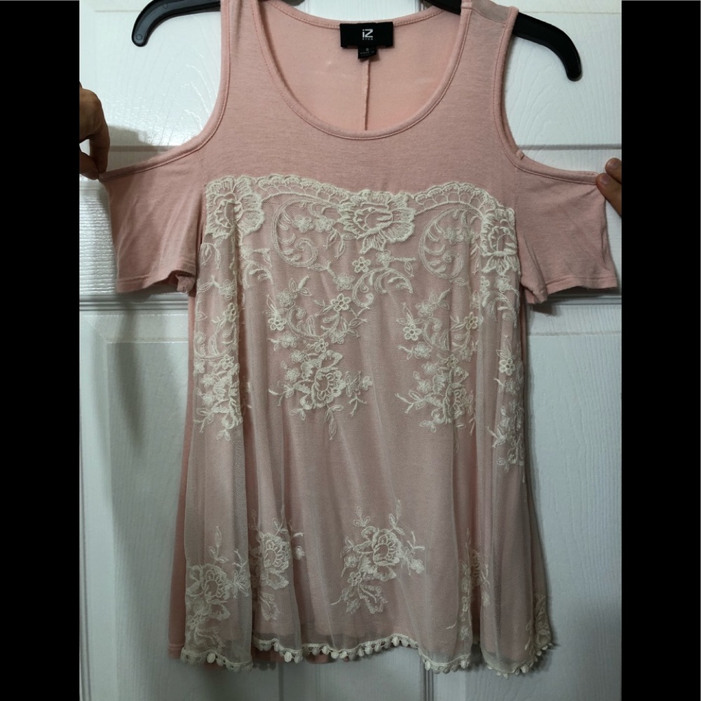 IZ Byer pink lace shirt
